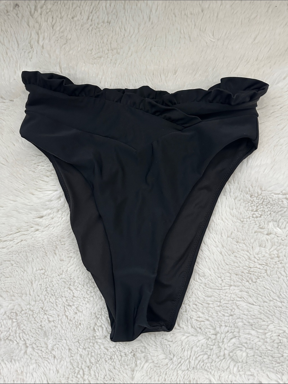 Black Ruffled High-Cut Bikini Bottoms